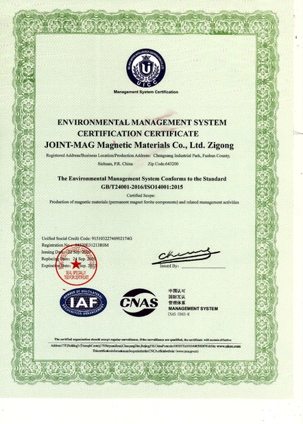 China JOINT-MAG Magnetic Materials Co., Ltd. Zigong certificaten